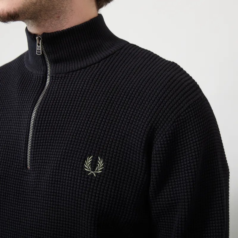 Fred Perry Waffle Stitch Half Zip Jumper Black-6