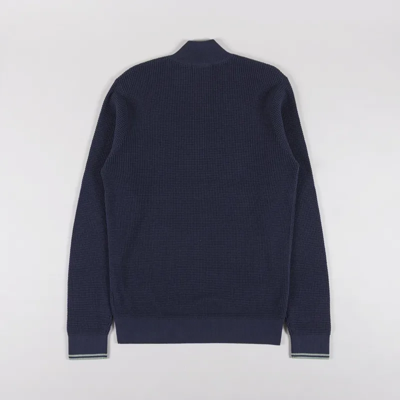 Fred Perry Waffle Stitch Half Zip Jumper Dark Airforce-1