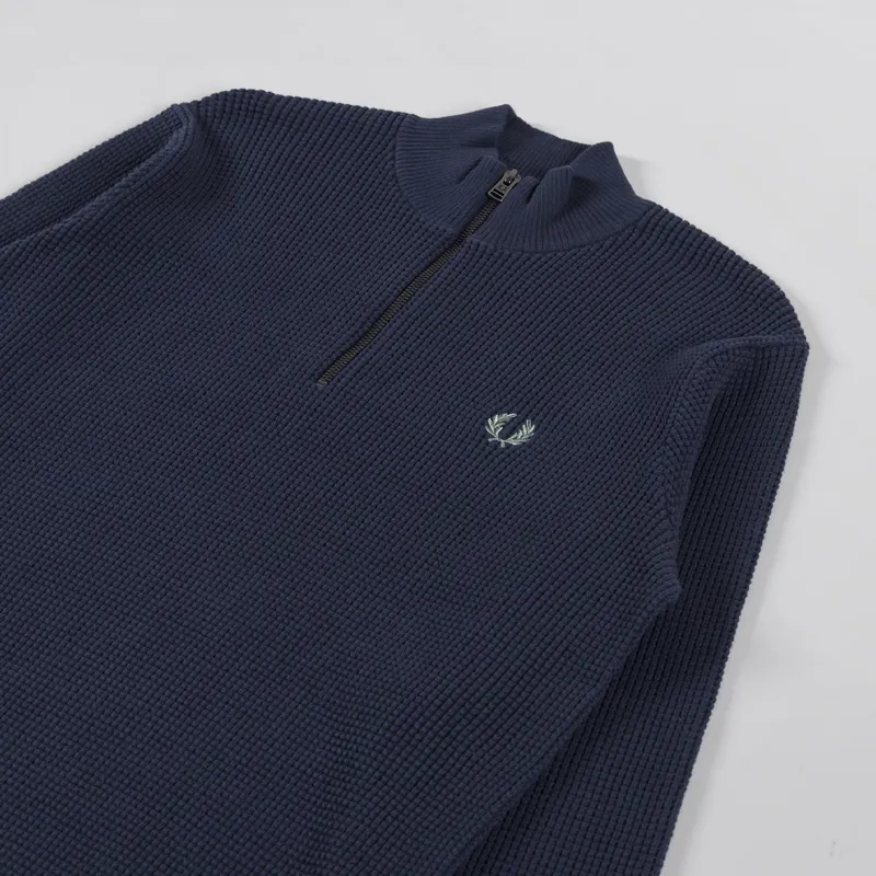 Fred Perry Waffle Stitch Half Zip Jumper Dark Airforce-2