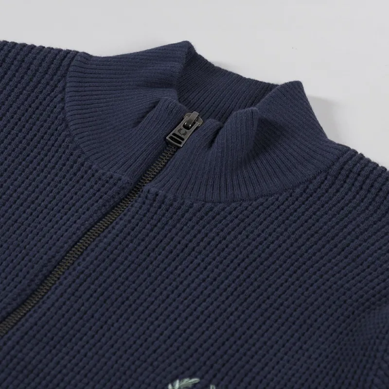 Fred Perry Waffle Stitch Half Zip Jumper Dark Airforce-4