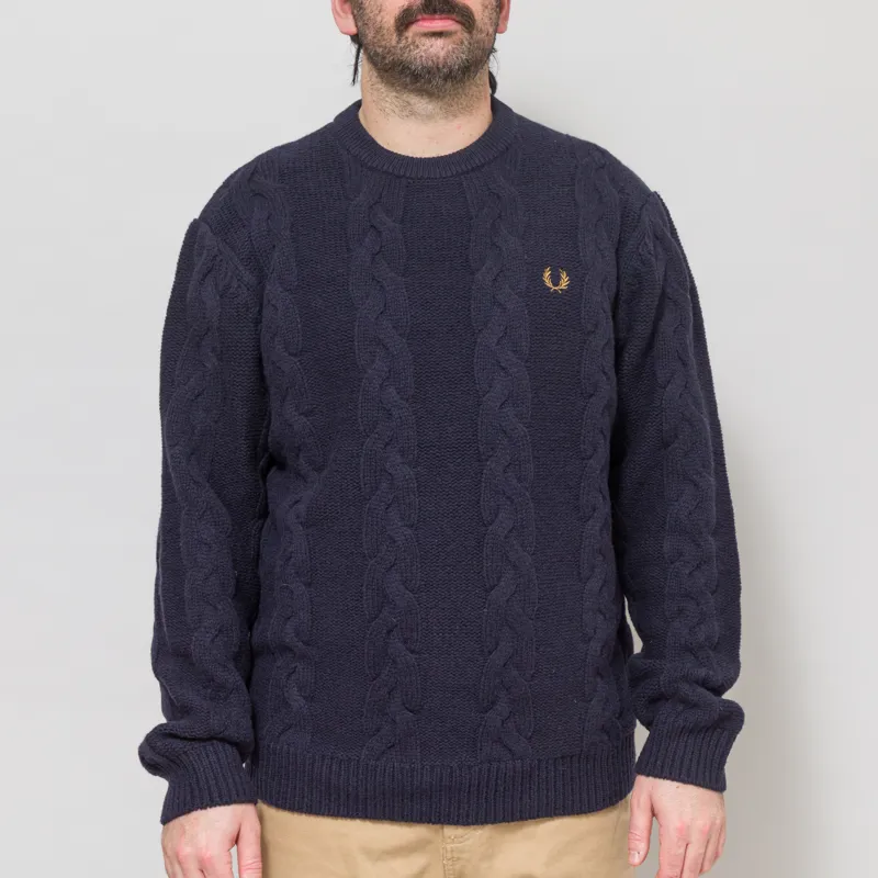 Fred Perry Chunky Cable Knit Jumper Navy