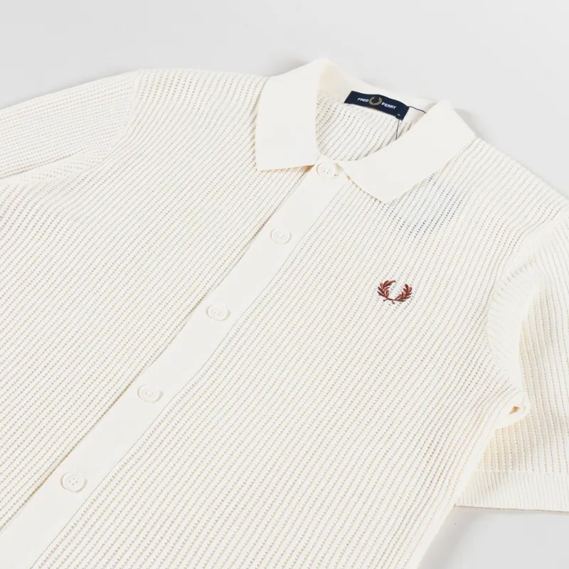 Fred Perry Textured Button Through Knit Shirt Ecru-1