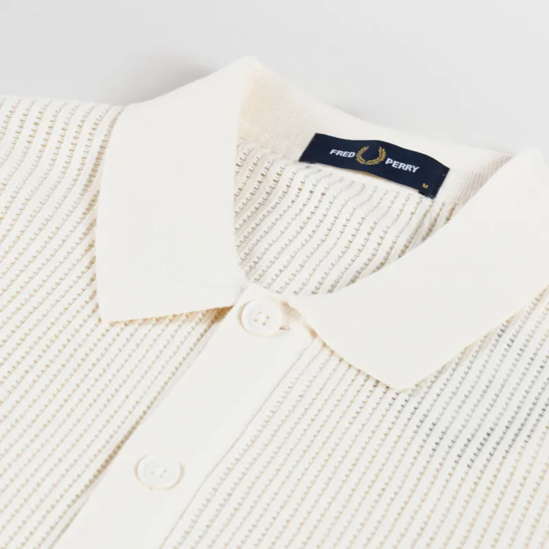 Fred Perry Textured Button Through Knit Shirt Ecru-2