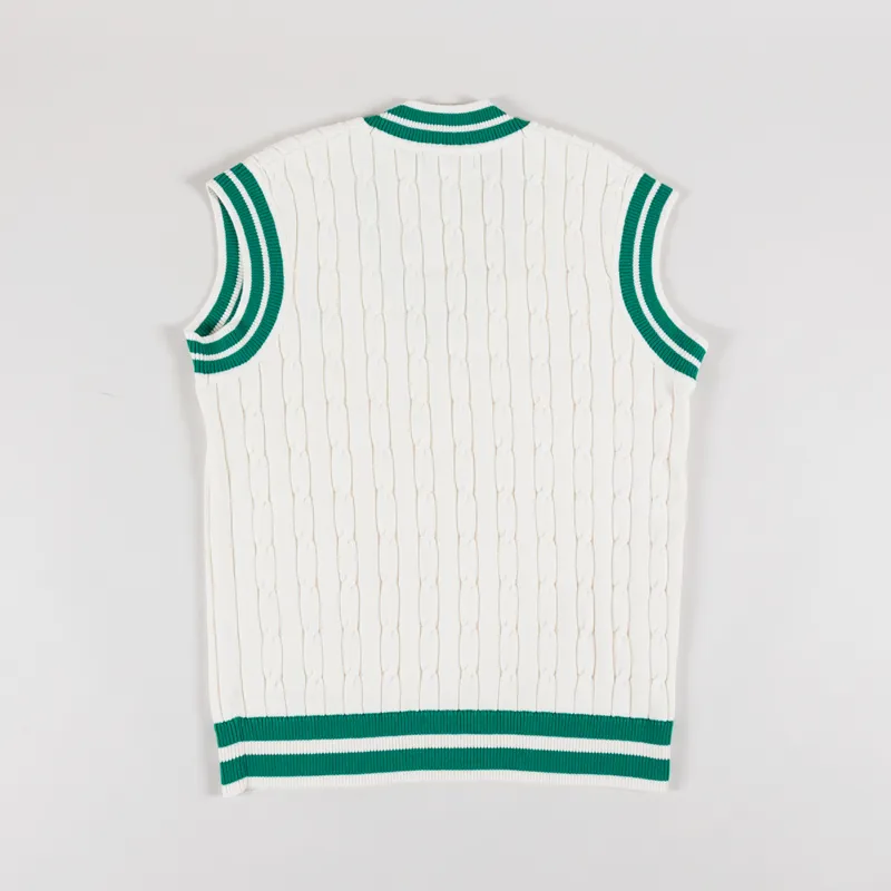 Fred Perry Mens Cable Knitted Tennis Tank Vest Green Ecru