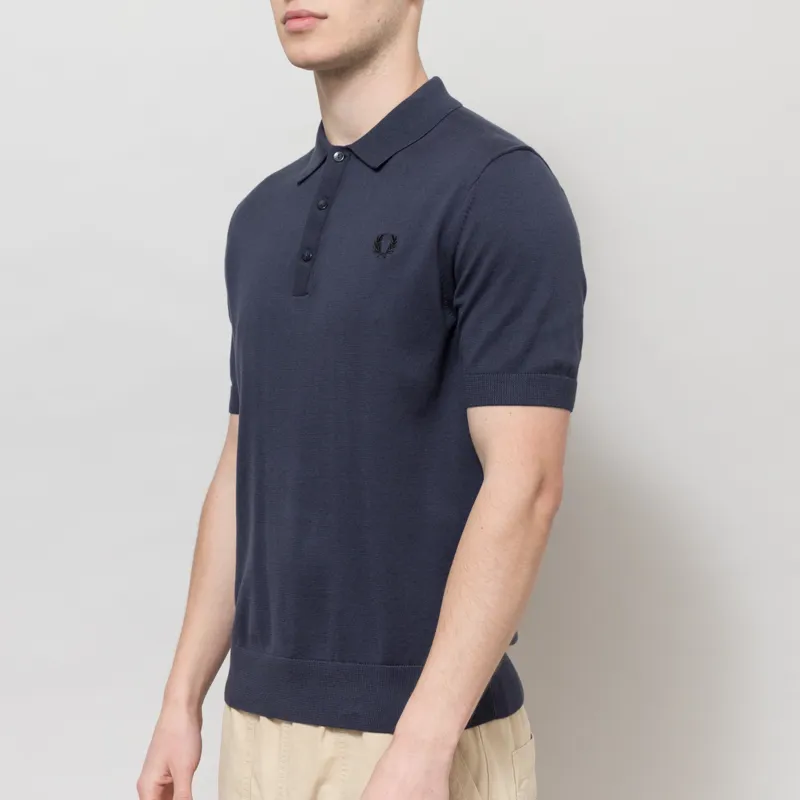 Fred Perry Cotton Knitted Shirt Dark Airforce-1