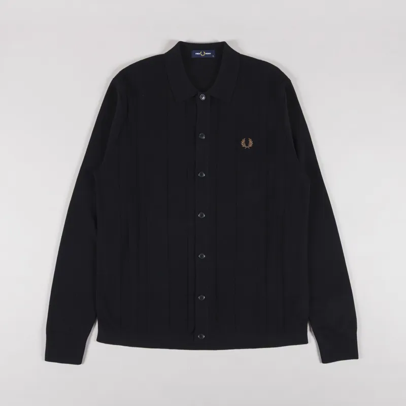 Fred Perry Button Through Knitted Shirt Black