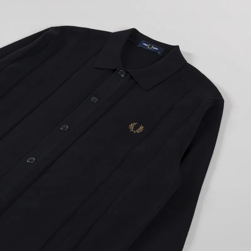 Fred Perry Button Through Knitted Shirt Black-2