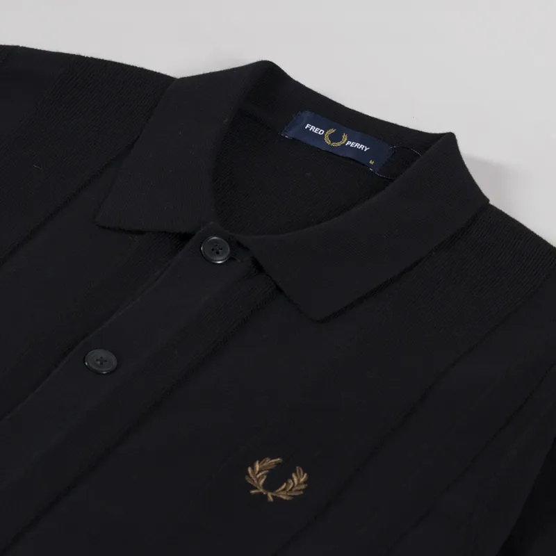 Fred Perry Button Through Knitted Shirt Black-4