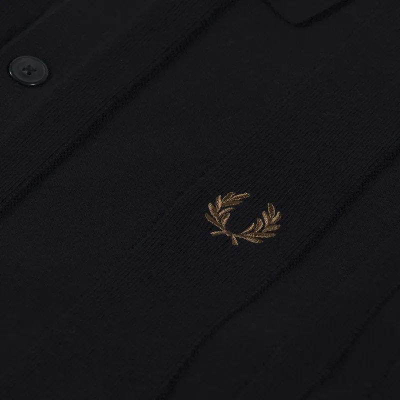 Fred Perry Button Through Knitted Shirt Black-5