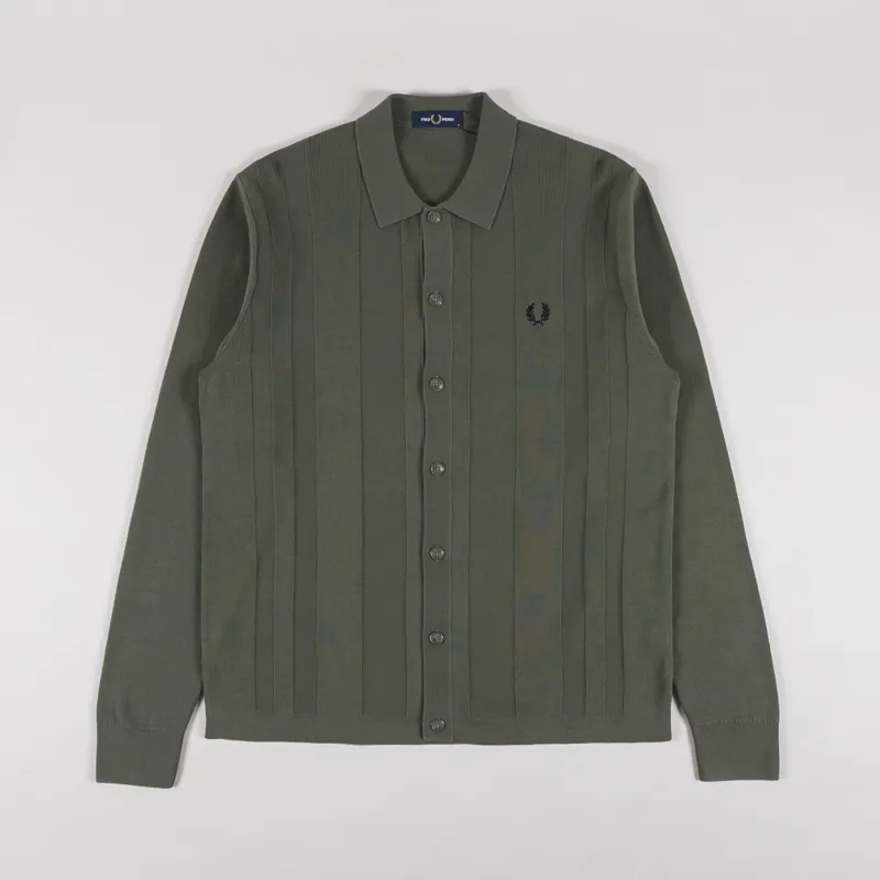 Fred Perry Button Through Knitted Shirt Laurel Wreath Green