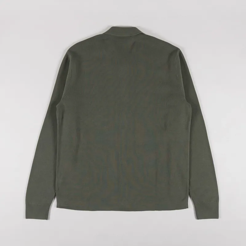 Fred Perry Button Through Knitted Shirt Laurel Wreath Green-1