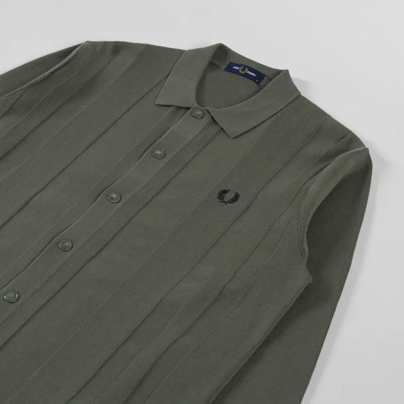 Fred Perry Button Through Knitted Shirt Laurel Wreath Green-2