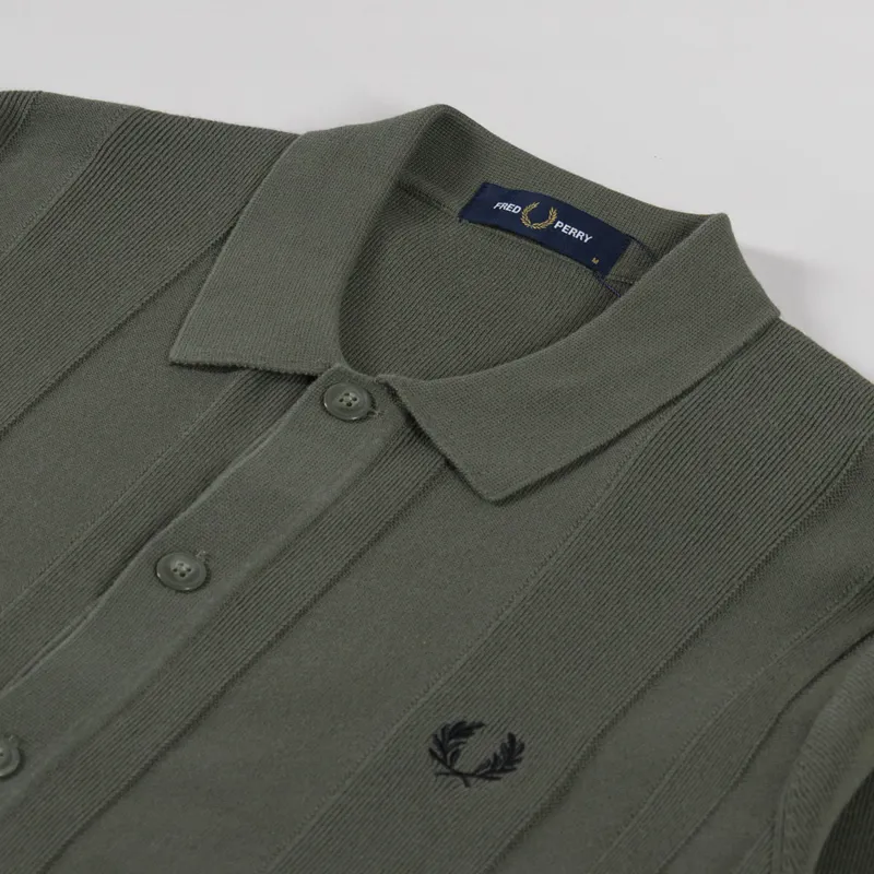 Fred Perry Button Through Knitted Shirt Laurel Wreath Green-4