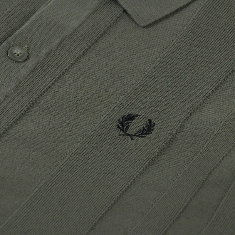 Fred Perry Button Through Knitted Shirt Laurel Wreath Green-5