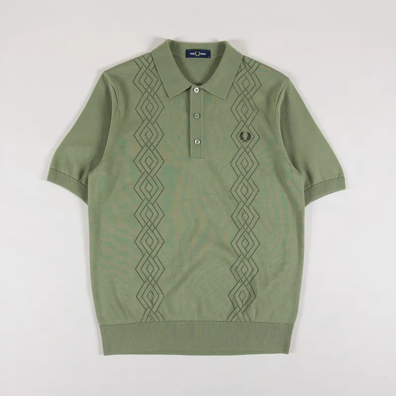 Fred Perry Pointelle Knitted Shirt Olive Mint