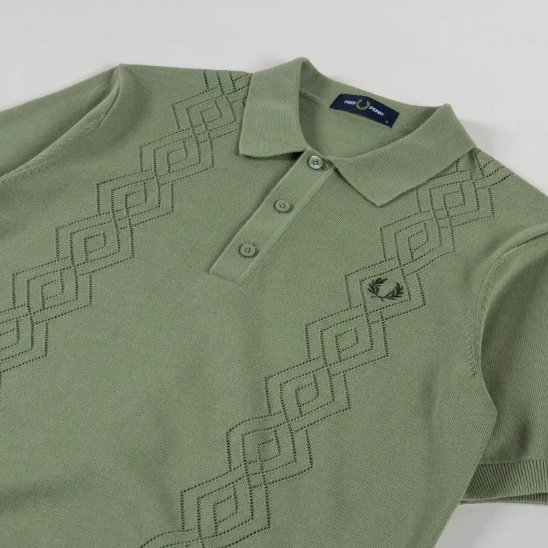 Fred Perry Pointelle Knitted Shirt Olive Mint-1