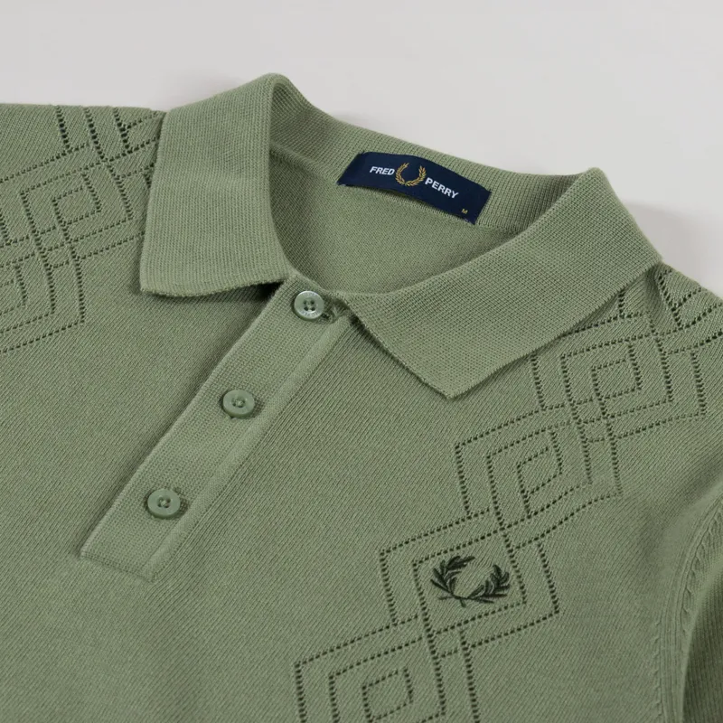 Fred Perry Pointelle Knitted Shirt Olive Mint-2