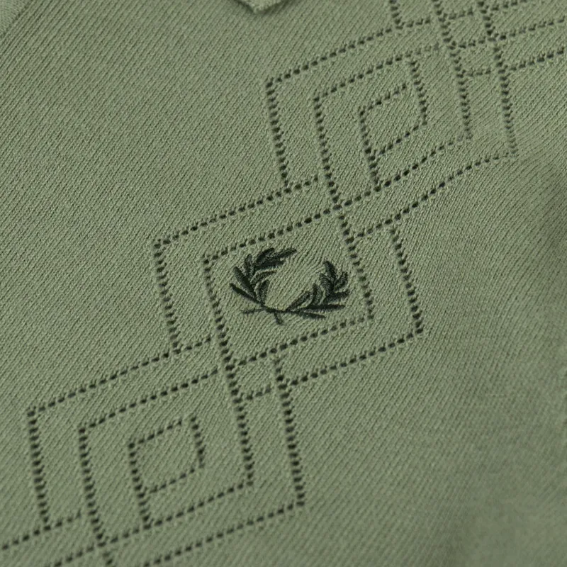 Fred Perry Pointelle Knitted Shirt Olive Mint-3