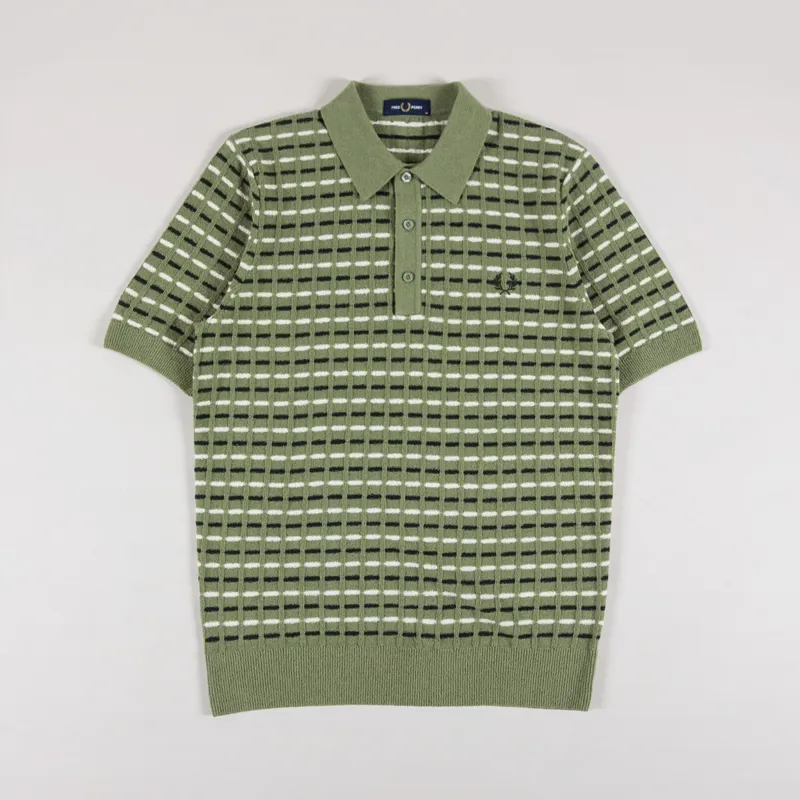 Fred Perry Boucle Ribbed Knitted Shirt Olive Mint