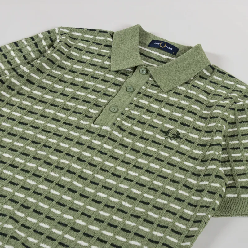 Fred Perry Boucle Ribbed Knitted Shirt Olive Mint-1
