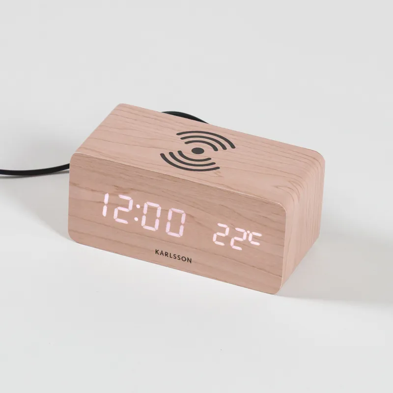 Karlsson Block Phone Charger Alarm Clock Light Wood Veneer-3