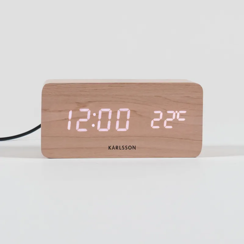 Karlsson Block Phone Charger Alarm Clock Light Wood Veneer-1