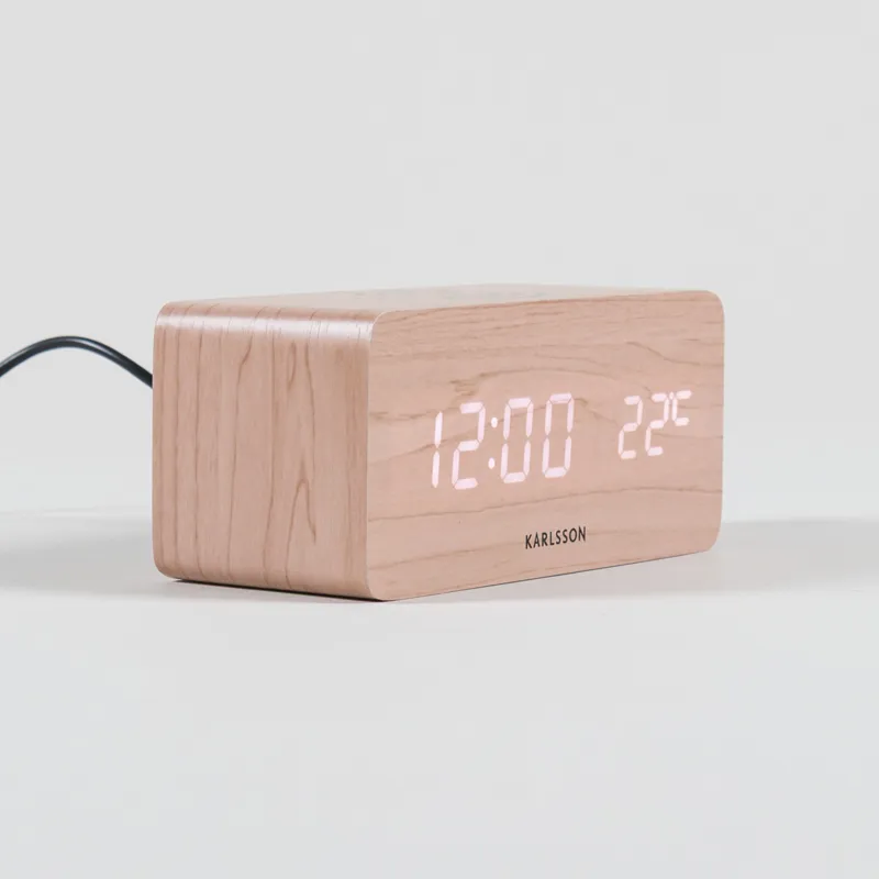 Karlsson Block Phone Charger Alarm Clock Light Wood Veneer-2