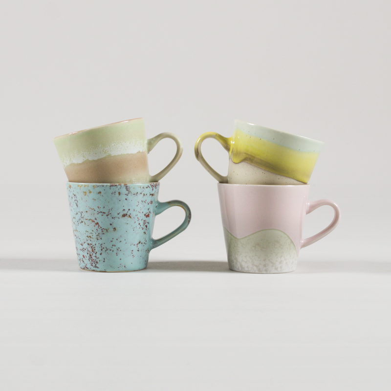 HKLIVING 70s Ceramics Americano Mugs Rococo 4 Pack