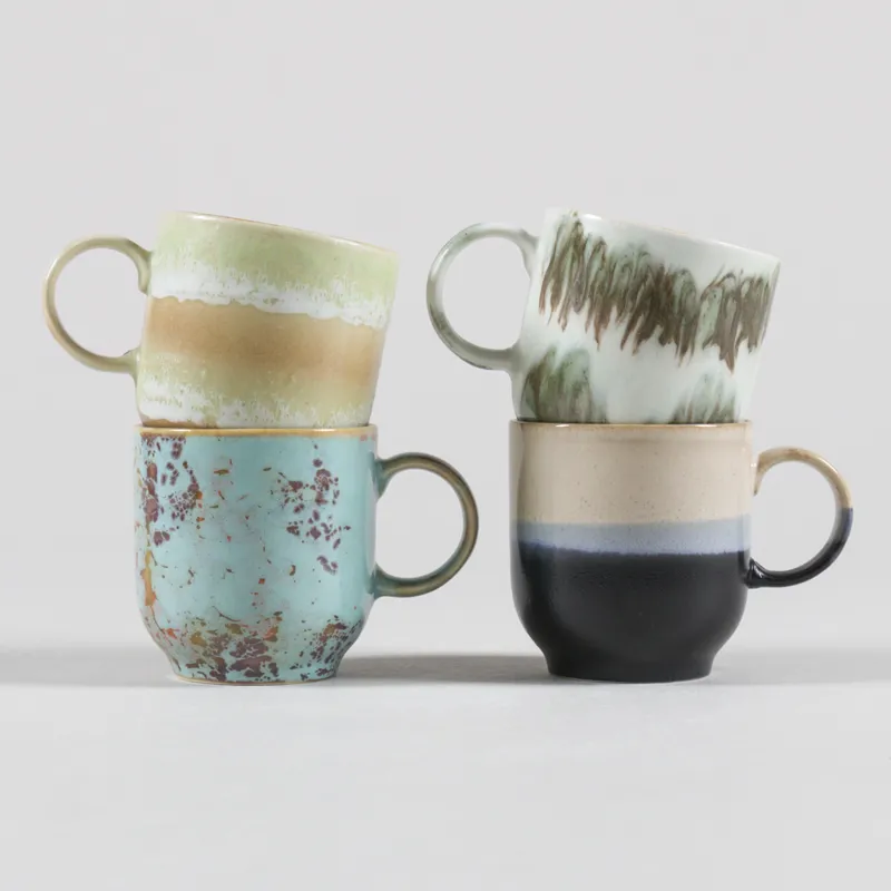 HKLIVING 70s Ceramics Cafe Mugs Abstract 4 Pack