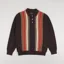 Beams Plus Stripe Knit Polo Shirt Dark Brown