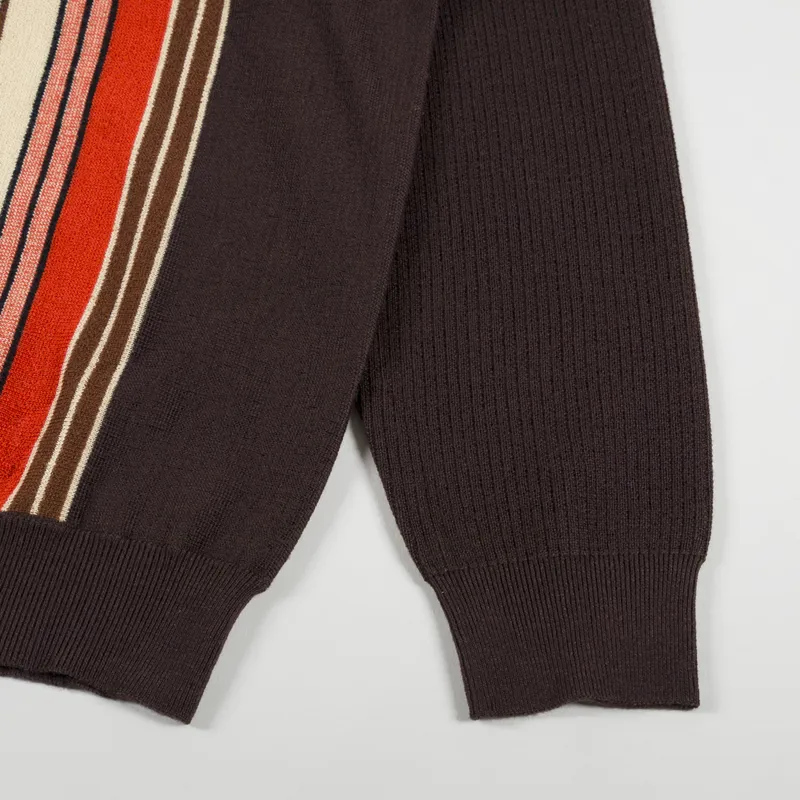 Beams Plus Stripe Knit Polo Shirt Dark Brown-5
