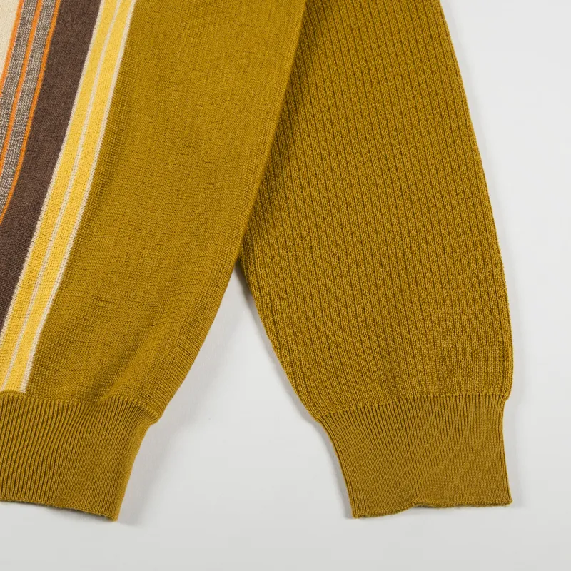 Beams Plus Stripe Knit Polo Shirt Mustard-5