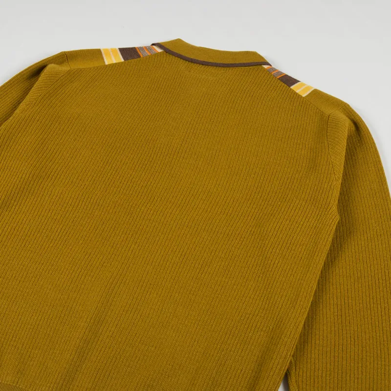 Beams Plus Stripe Knit Polo Shirt Mustard-3