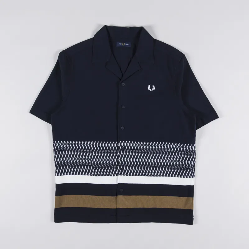 Fred Perry Knitted Panel Revere Collar Shirt Navy