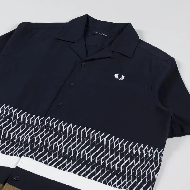 Fred Perry Knitted Panel Revere Collar Shirt Navy-1