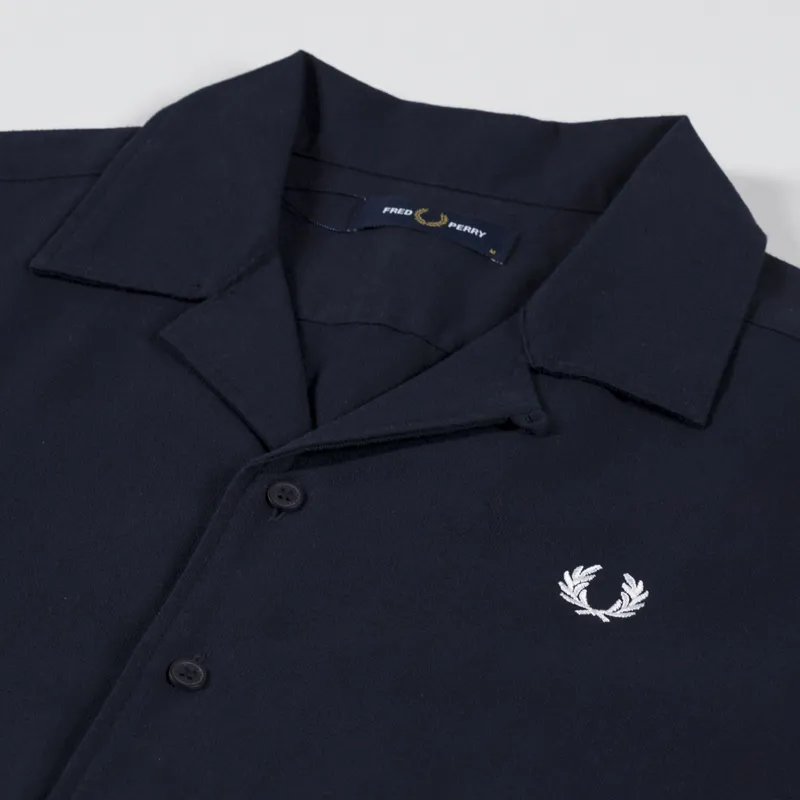 Fred Perry Knitted Panel Revere Collar Shirt Navy-2