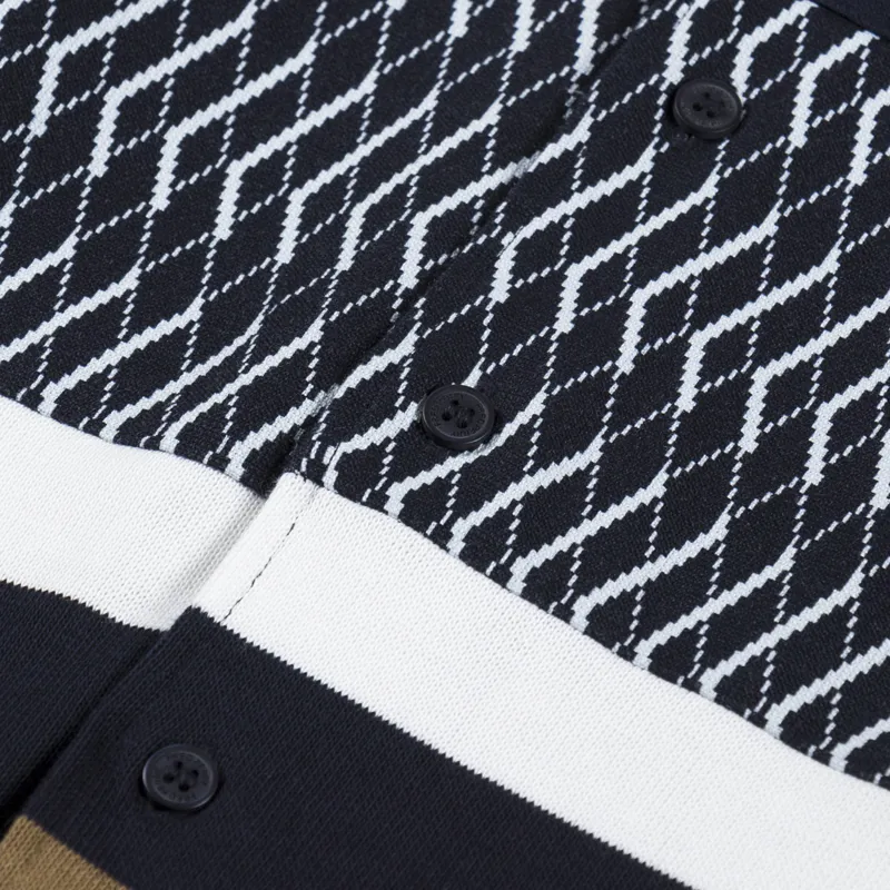 Fred Perry Knitted Panel Revere Collar Shirt Navy-3