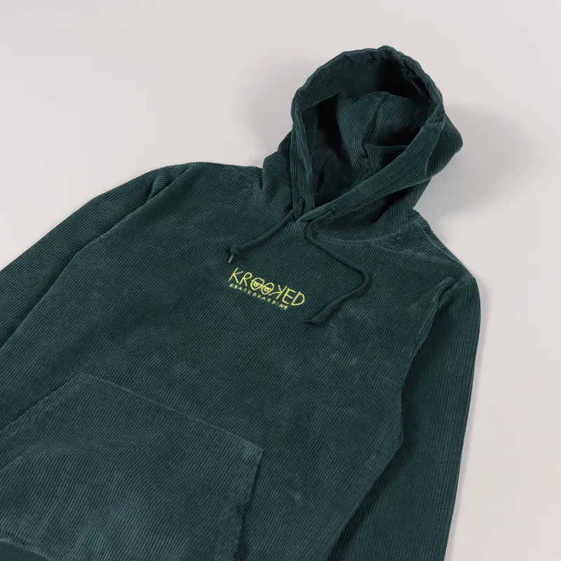Krooked Eyes Embroidered Hoodie Green Corduroy-2