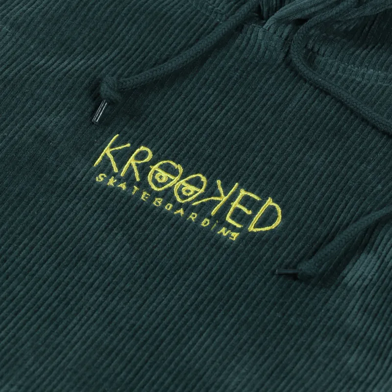 Krooked Eyes Embroidered Hoodie Green Corduroy-5