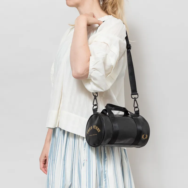 Fred Perry Womens Tonal Classic Mini Barrel Bag Black Gold