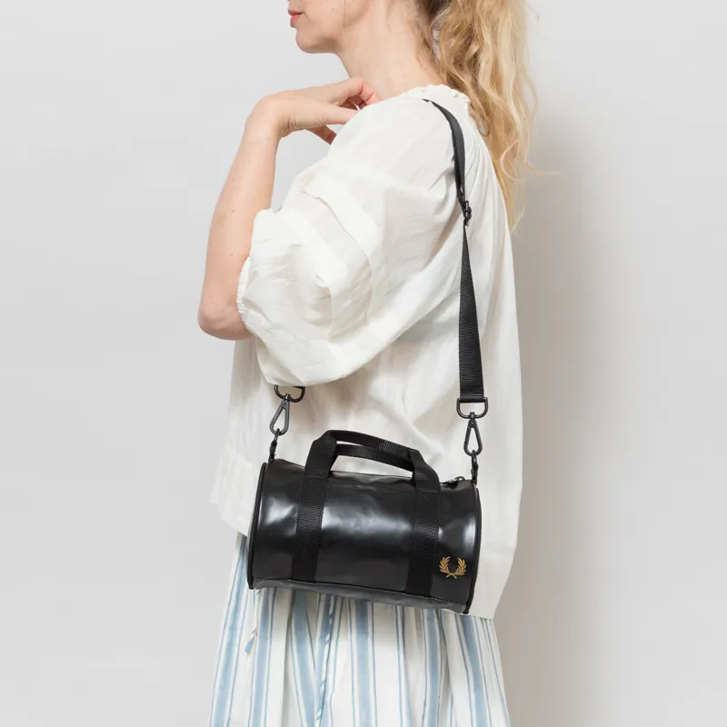 Fred Perry Womens Tonal Classic Mini Barrel Bag Black Gold-1