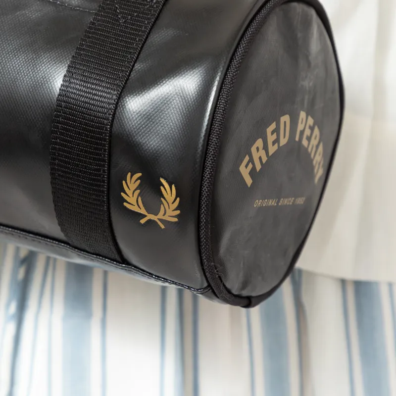 Fred Perry Womens Tonal Classic Mini Barrel Bag Black Gold-11