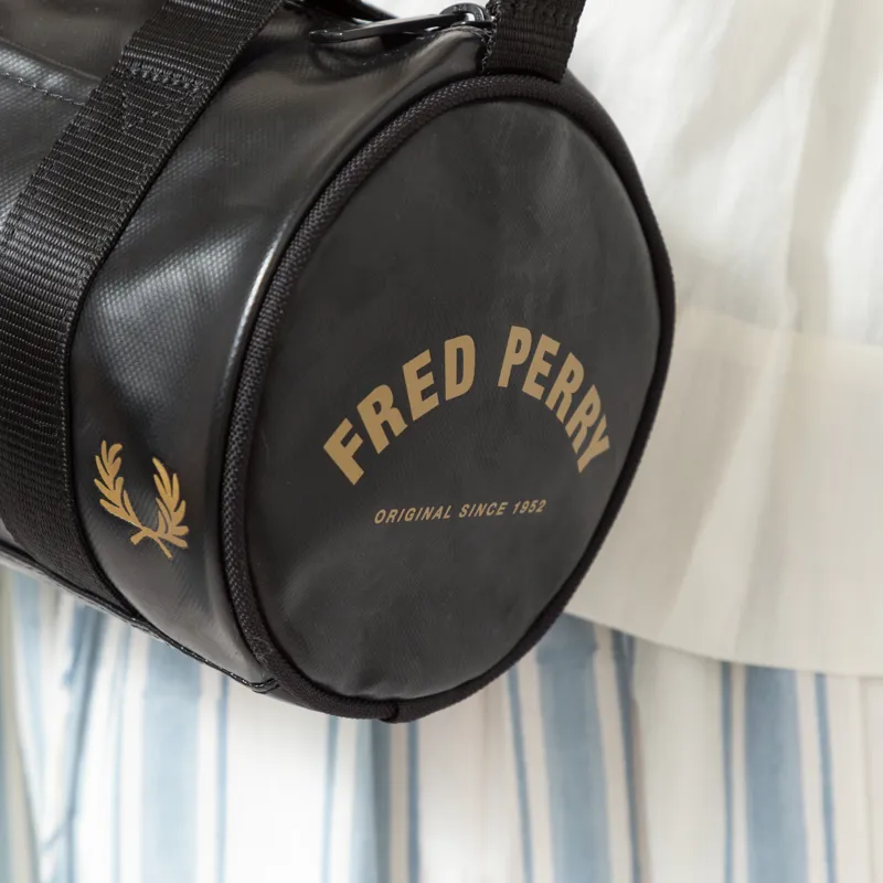 Fred Perry Womens Tonal Classic Mini Barrel Bag Black Gold-10