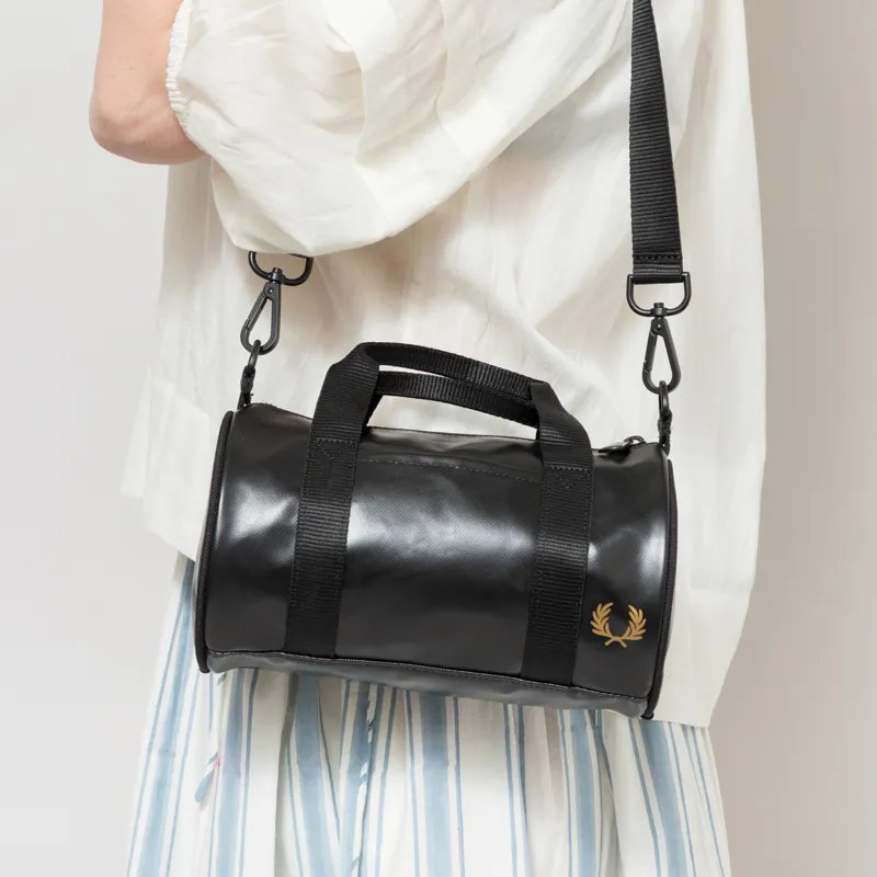 Fred Perry Womens Tonal Classic Mini Barrel Bag Black Gold-7
