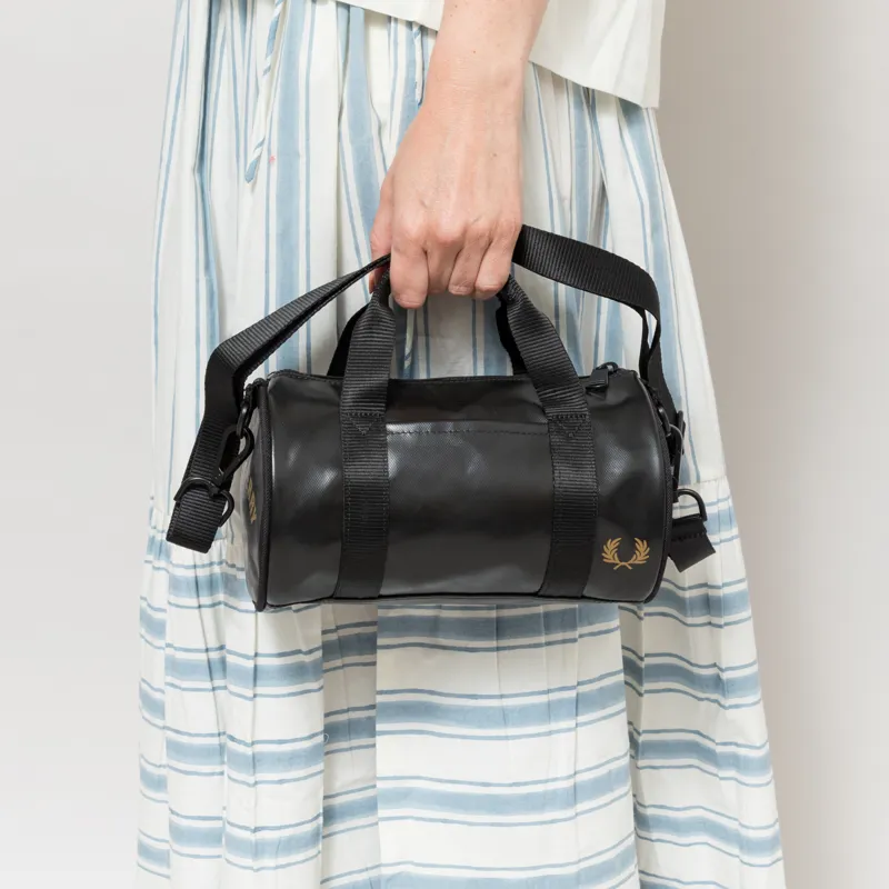 Fred Perry Womens Tonal Classic Mini Barrel Bag Black Gold-6