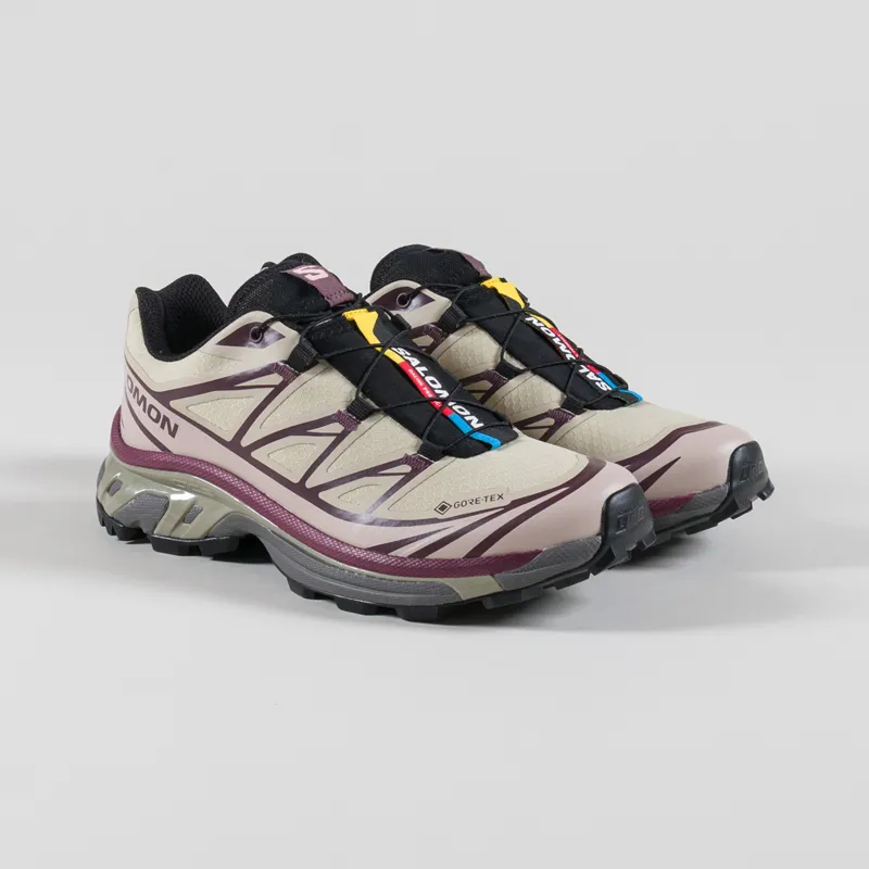 Salomon Womens XT-6 GORE-TEX Shoes White Pepper Shadow Gray Huckleberry