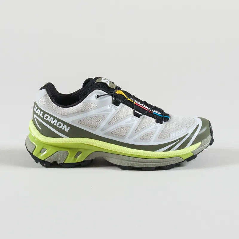 Salomon Womens XT-6 Shoes Lunar Rock Deep Lichen Green Bright Chartreuse-2