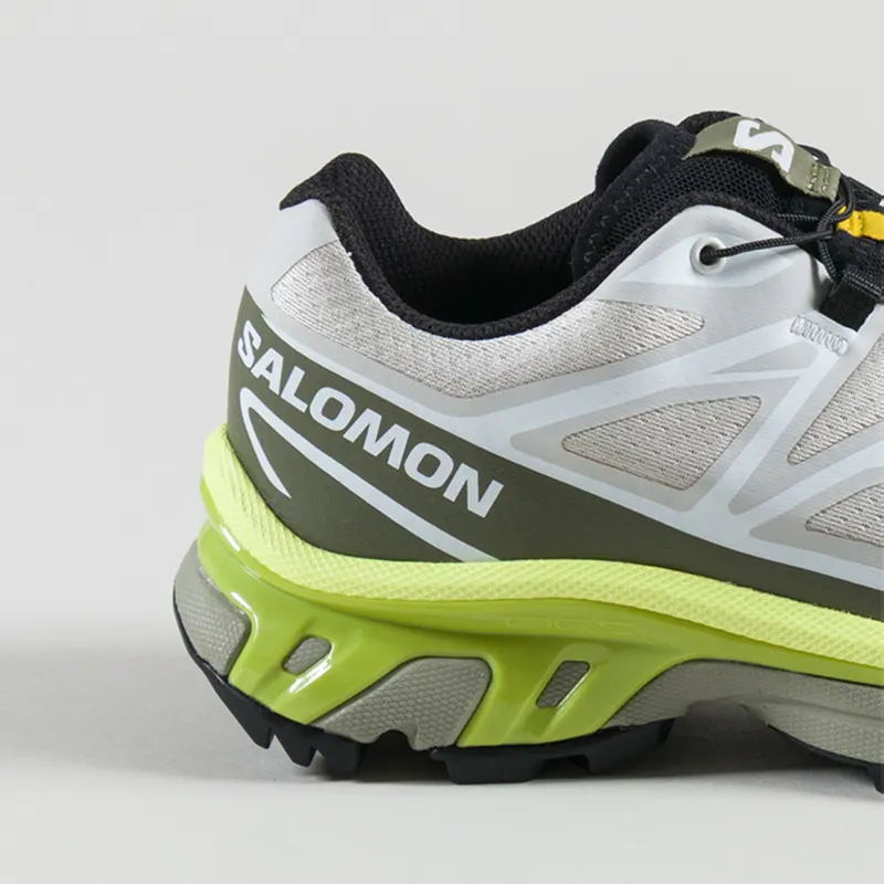 Salomon Womens XT-6 Shoes Lunar Rock Deep Lichen Green Bright Chartreuse-4