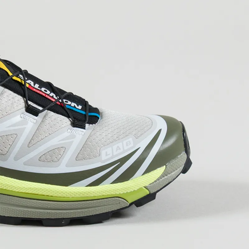 Salomon Womens XT-6 Shoes Lunar Rock Deep Lichen Green Bright Chartreuse-5
