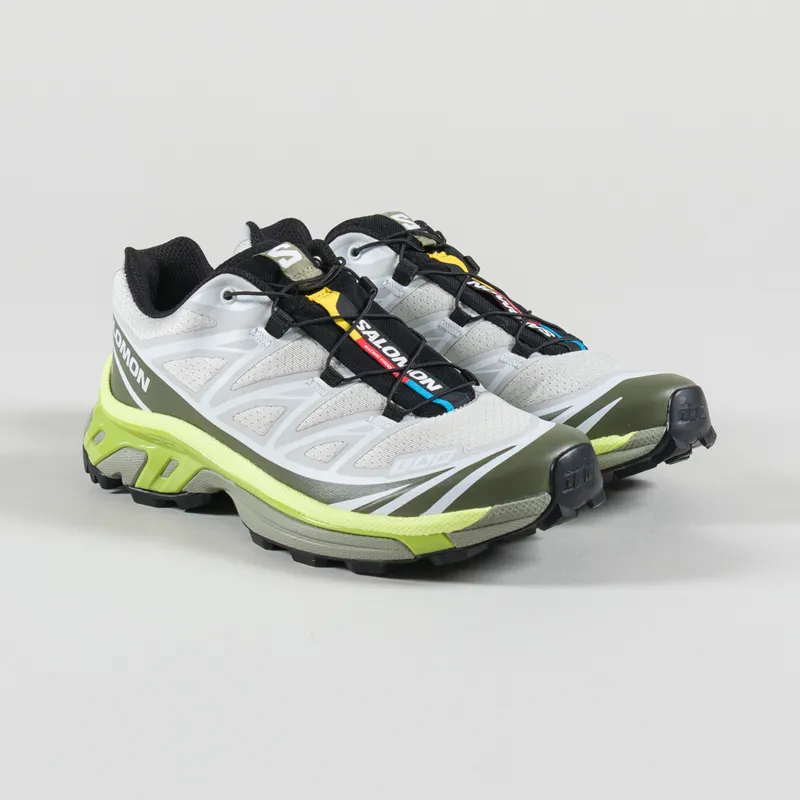 Salomon Womens XT-6 Shoes Lunar Rock Deep Lichen Green Bright Chartreuse